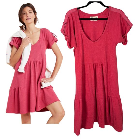 Anthropologie Saturday Sunday Kathie Flounced Mini Dress Tiered Pink Boho Small - Picture 1 of 7